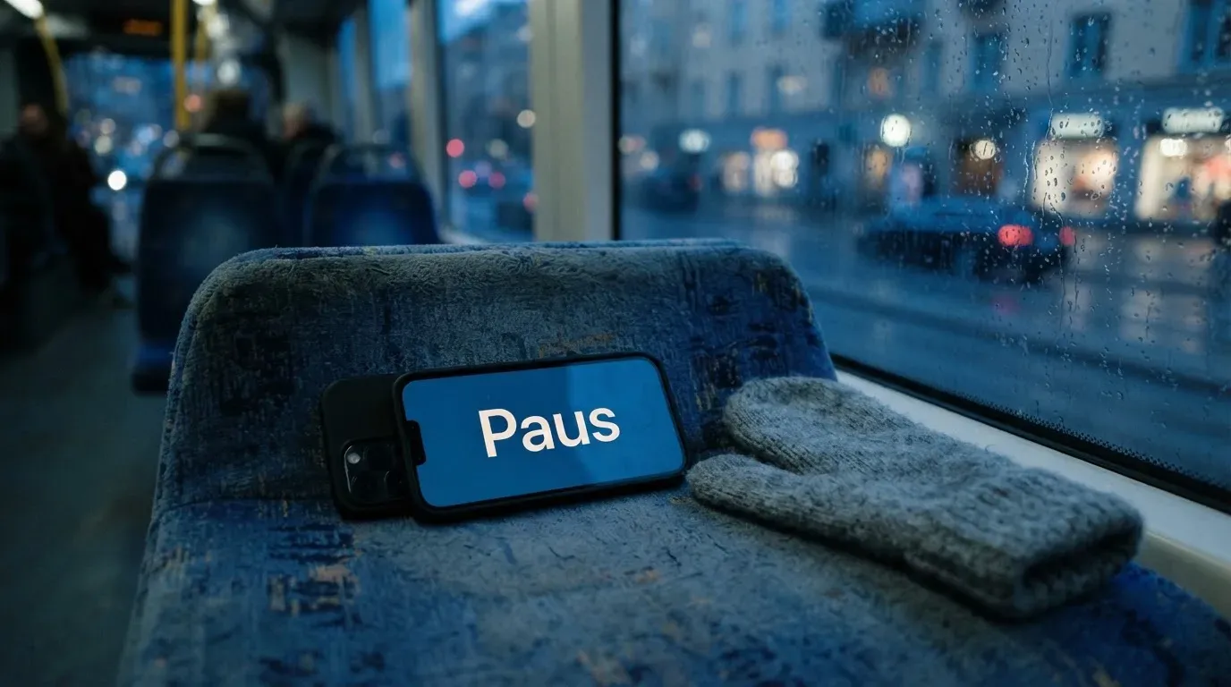 Regndroppar på en spårvagnsruta, bakom glaset en blånande gata, en mjuk yllevante i handen — online kasino i sverige