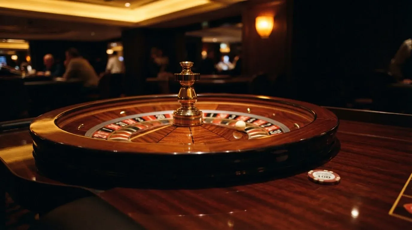 Ett roulettehjul snurrar på ett blankt träbord, den vita kulan glimmar i takljusets guld — spela spelautomater i sverige
