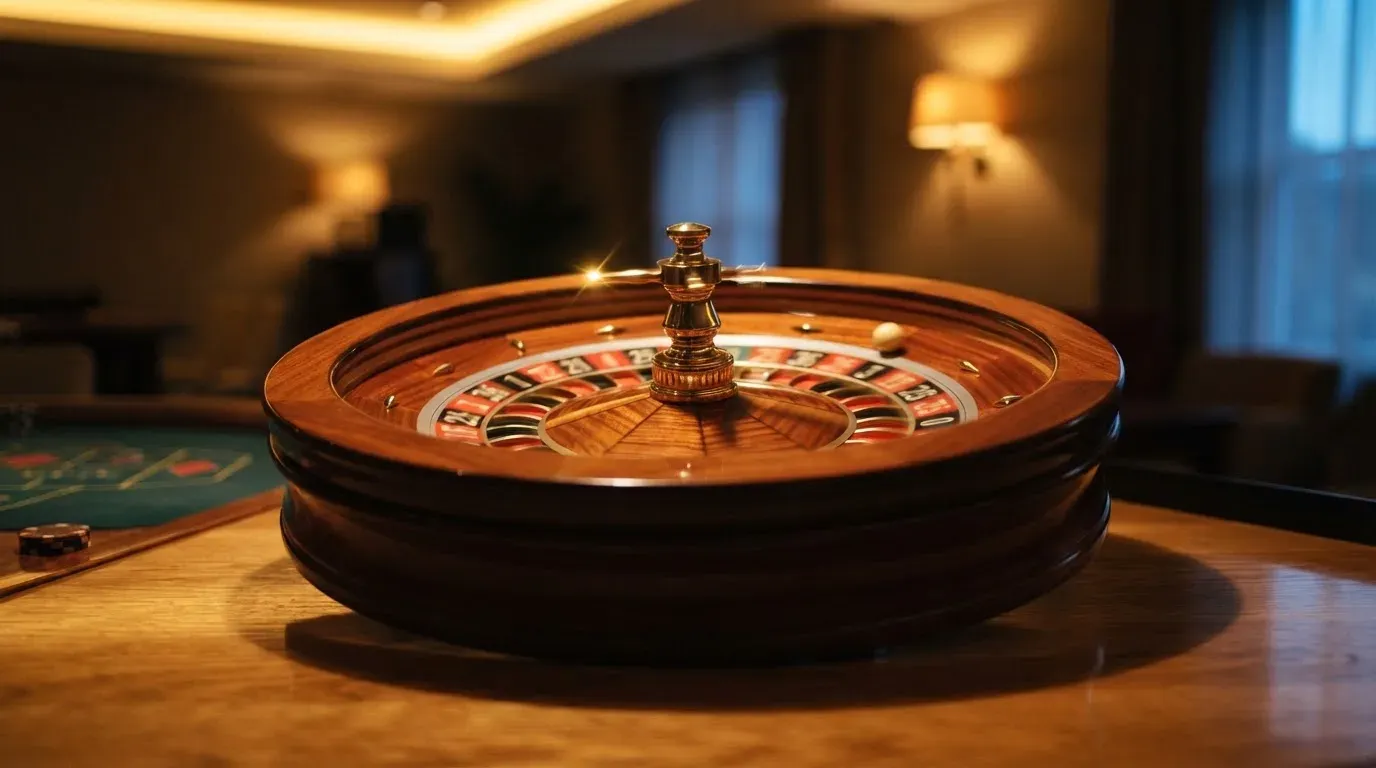 Ett roulettehjul snurrar på ett blankt träbord, den vita kulan glimmar i takljusets guld — svenska casinon med dogecoin