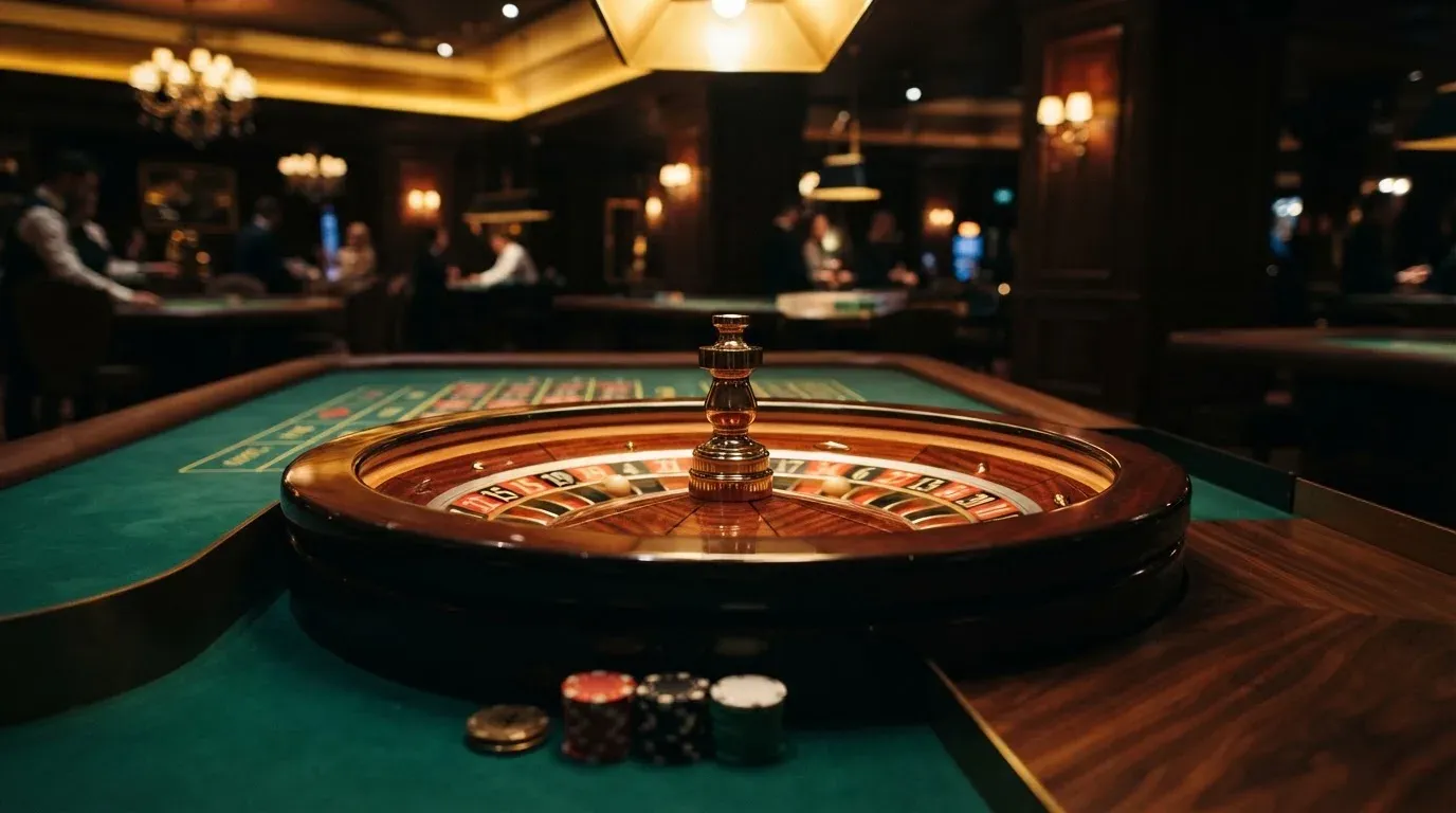 Ett roulettehjul snurrar på ett blankt träbord, den vita kulan glimmar i takljusets guld — svenska casinon med paysafecard